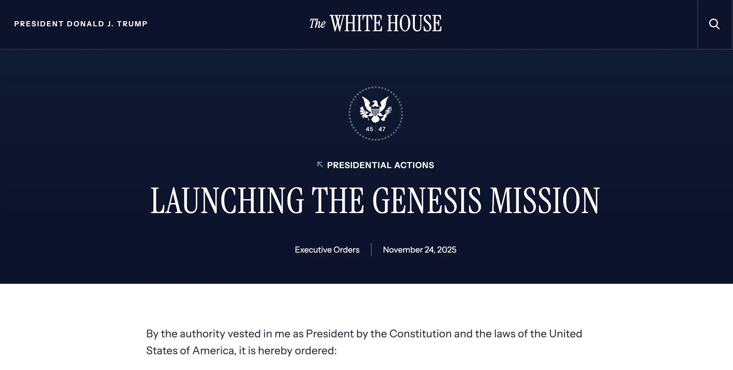 美国祭出AI大杀器：特朗普签署“创世使命”，270天紧急部署 -1