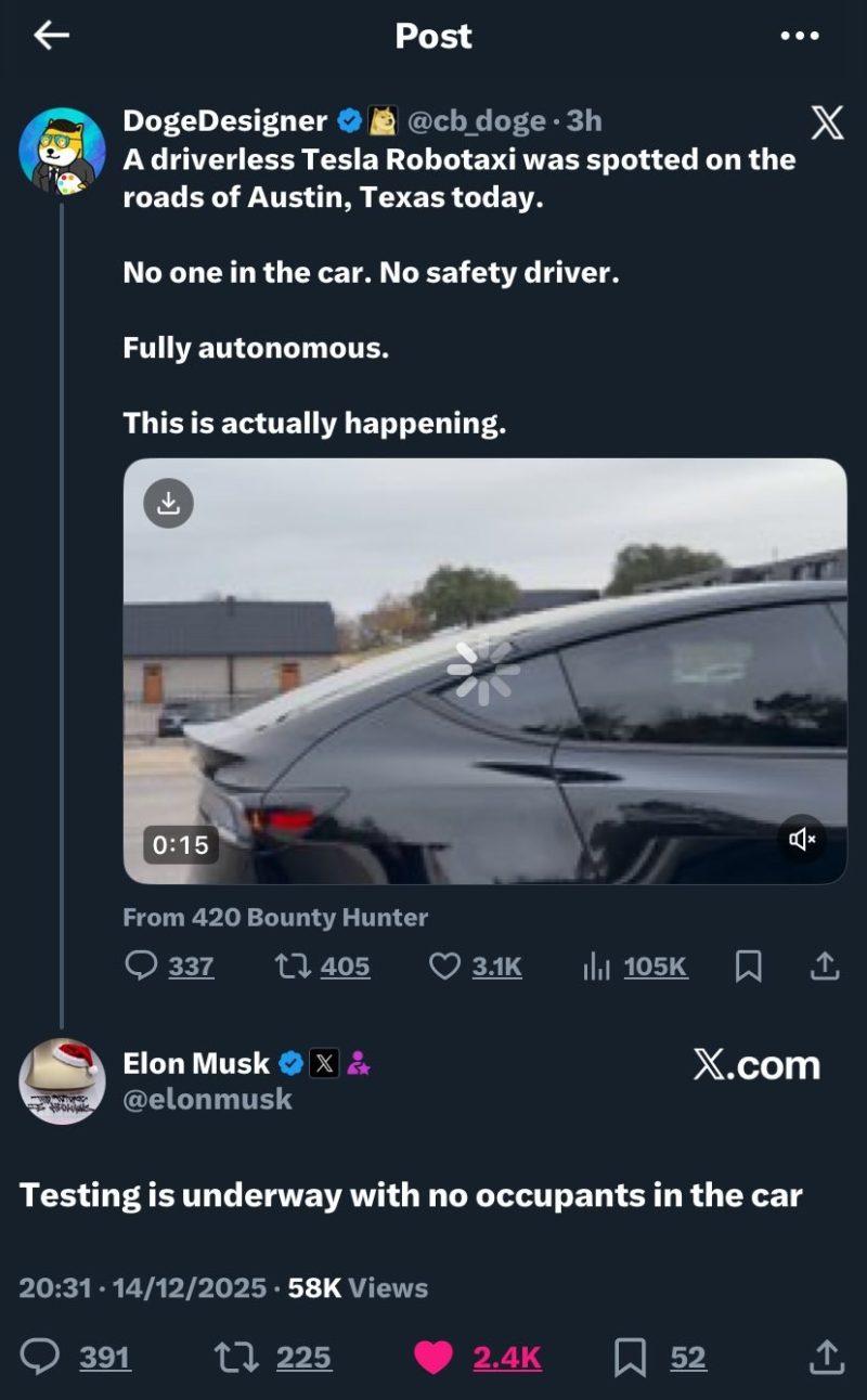 特斯拉真·无人出租上路实测，马斯克亲证：车里真的没人！ -1