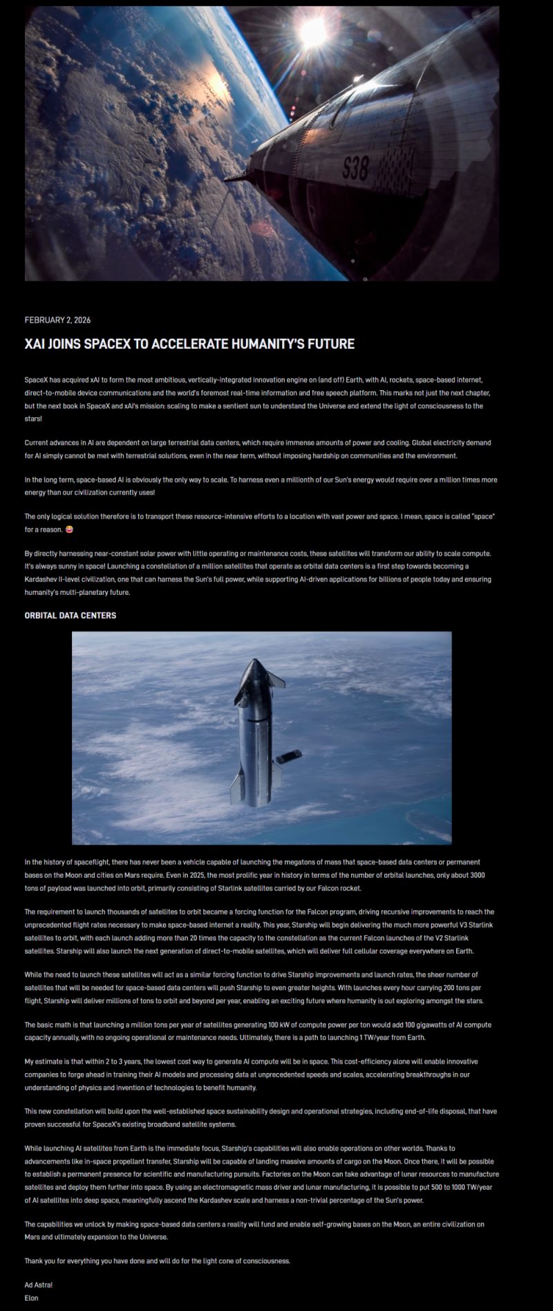 1.25万亿美元!马斯克“太空+AI”终极合并,要上天算宇宙? -1 1.25万亿美元!马斯克“太空+AI”终极合并,要上天算宇宙? -1